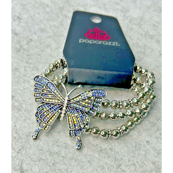 Paparazzi First Wings First Butterfly Iridescent Blue Stretch Bracelet - Picture 3 of 10